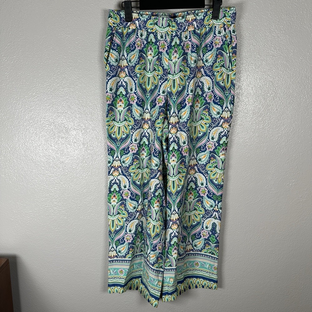Talbots‎ Wide Leg Crop Pull On Pants Sz Small Floral Paisley Botanical Medallion